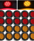 2.5 Inch Round LED Marker Lights Set Of 20 Amber And Red With 13 LEDs Each Reflectors Sealed Flush Mount Grommets And 2 Prong Wire Pigtails