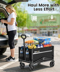 Heavy Duty Collapsible Wagon Cart That Hauls Up To 220Lb With All Terrain Wheels And 360 Degree Rotation Portable Utility Cart For Camping Beach Grocery Sports And Outdoor Shopping loaded with groceries