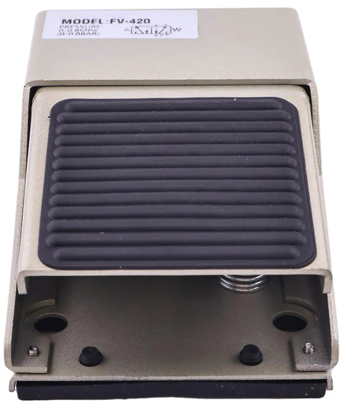 Foot Pedal Pneumatic Valve Two Position Four Way Air Control One Quarter Inch NPT FV-420 VFP440 silver finish close-up