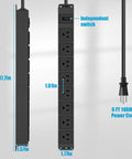 Eight Outlet Magnetic Power Strip With 6 Ft 14AWG Cord Mounts On Metal Surfaces No Drill Setup Includes Four Screws For Easy Wall Or Desk Use Perfect For Garage Shop Or Home Office, 17.2in view