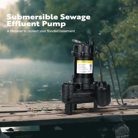 1 HP Submersible Cast Iron Sewage And Effluent Pump With 5220 GPH Flow, Float Switch, Ideal for Basement Drainage