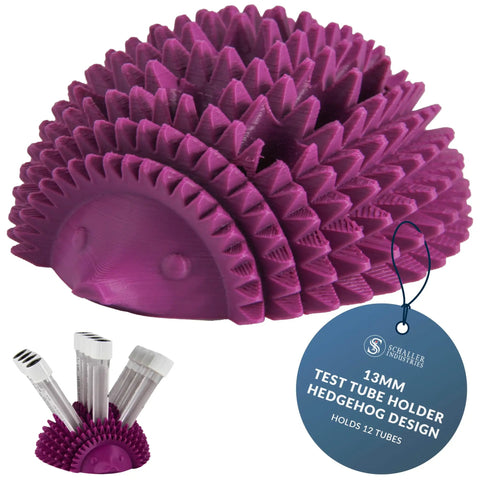 Hedgehog Themed Test Tube Rack For 13mm Tubes Holds 12 Glass Or Plastic Tubes Vial Holder And Phlebotomy Supplies Organizer Built For Lab Life In Vet Clinics And Pediatric Offices Grape Color, featuring hedgehog-shaped design with grape color and 12 tube capacity.