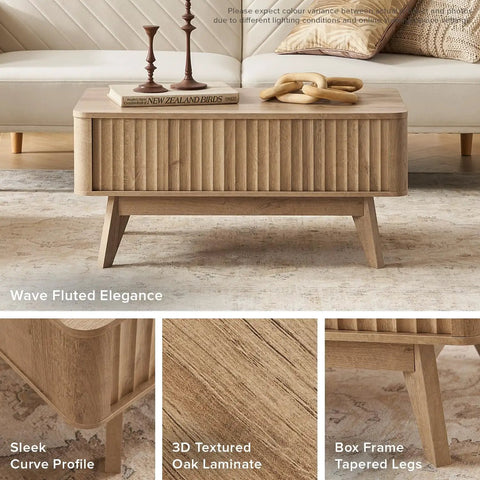 Lift Top Coffee Table With Hidden Storage, Mid Century Modern Farmhouse Design, Fluted Oak Finish Living Room Centerpiece That Hits Different And Keeps Your Layout Totally Clear