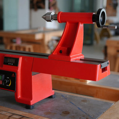 12 Inch Heavy Duty Extension Bed For Woodturning Lathe Extends Reach To 32 Inches, red cast iron, right side view