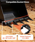 Compatible bucket sizes shown with Heavy Duty 46 Inch Bucket Tooth Bar With 5 Tough Teeth For Tractor Loader And Skid Steer.