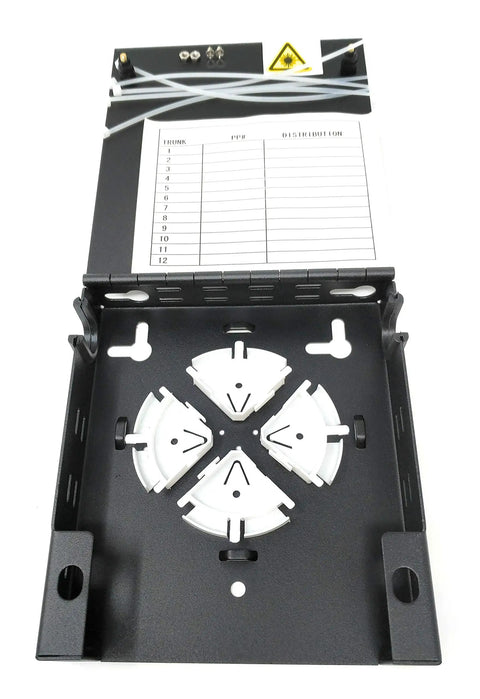Wall Mount Fiber Enclosure With Spool And Loaded 6 Port LC UPC OM3 Multimode Duplex LGX Panel Black Pro Grade Build