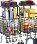 Heavy Duty Garage Shelving Set With Wire Baskets Wall Mounted Shelves For Shed Garden Laundry Room Kitchen Organization And Storage Two Pack Durable Metal Racks Built To Last visible, featuring tools and supplies on black metal shelves with hooks.