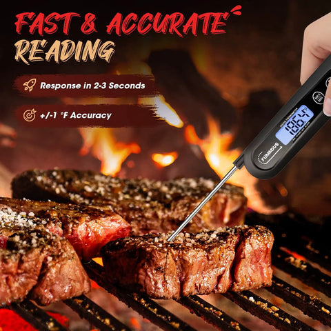 Digital Meat Thermometer Instant Read In 3 Seconds With Backlit Display And Magnetic Mount Foldable Probe For BBQ Grill