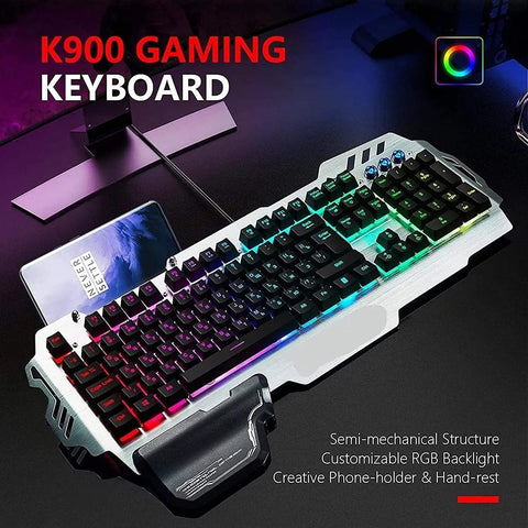 Full Size Mechanical Keyboard And Mouse Combo With Rgb Gaming Backlighting 104 Key Wired Usb Plug And Play Detachable Wrist Rest Tactile Switches Solid Build Ultimate Rig Upgrade For Pc Desktop Gamers showcasing customizable RGB backlighting.