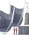 Two Piece Hammock Chair Set With Cushions For Indoor Outdoor Use Large Hanging Rope Swing Seats Gray Supports Up To 300 Lbs Includes Heavy Duty Straps S Hooks And Storage Bag
