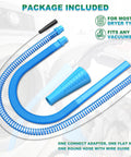 Two Piece Must Have Handy Dryer Vent Cleaner Kit With Vacuum Attachments For Lint Removal, showing hoses and adapter