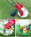 Do It All Garden Seeder With Clear Seed Box And Adjustable Spacing For Corn Peanuts Soybeans And Fertilizer Spreader in field