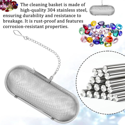 Two Pack Heavy Duty Stainless Steel Ultrasonic Cleaner Baskets for Hassle Free Jewelry Cleaning and Small Parts Washing with chain.