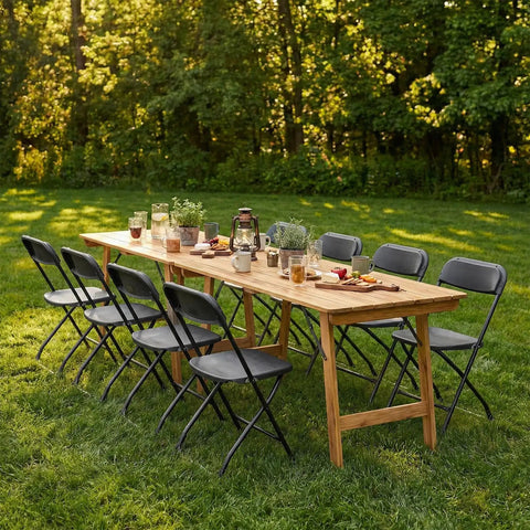 Outdoor dining setup with Folding Chairs Sets Of 10 330 Lb Capacity Plastic Stackable Portable Patio Dining Set