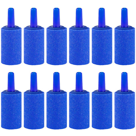 12 blue air stone aquarium 1 inch cylinder bubble diffusers for nano pumps and small tanks in a pack, dense bubbles for oxygenation