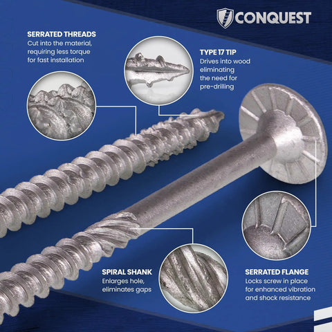 Pro Level Heavy Duty Structural Wood Screws Built Different Solid, 12 Inch Long Flat Head T30 Star Drive Carbon Steel with serrated threads