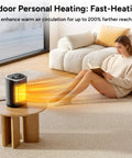 Woman reading near Compact 1500W Ceramic Space Heater For Desk And Home Use Heats Fast And Keeps You Cozy