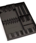 Tool Sorter Screwdriver Organizer Tray for Quick Access and Easy Grab Keep Your Screwdrivers Sorted and See Every Driver at a Glance Black Durable Plastic, shown from above