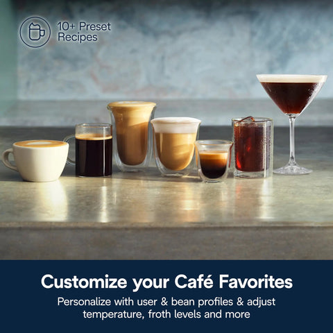 Various coffee drinks made with La Specialista Touch Espresso Machine With Grinder And Milk Frother For Home Barista Quality Brews