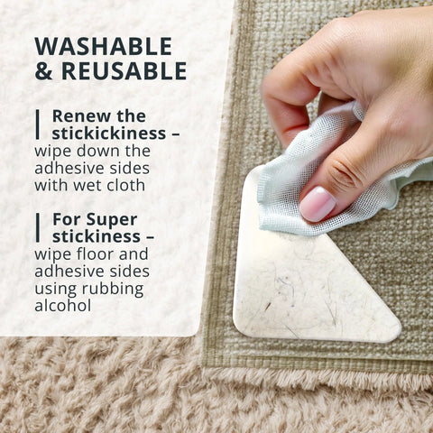 Hand wiping Ultra Thin Rug Tape For Carpets 12 Pcs Set No Slip Corner Grippers on carpet edge