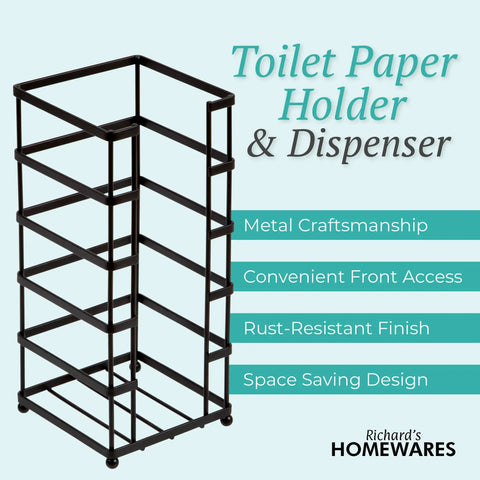 Black Free Standing Toilet Paper Holder Stand With 3 Roll Capacity Vertical Dispenser For Jumbo Mega Rolls Easy Access Bath Organizer