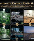 Windshield with visible crack patterns before and after using Windshield Crack Repair Kit For All Crack Types, No Fuss Five Minute Quick Fix