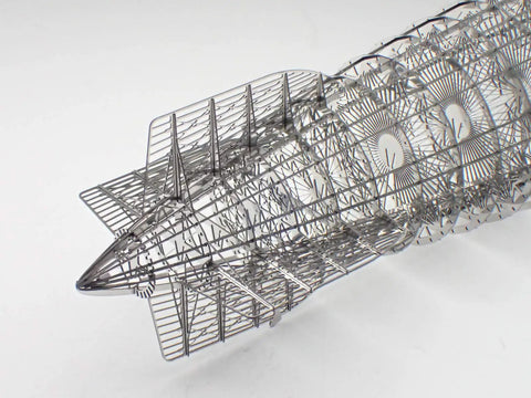 Close-up of Hindenburg LZ129 1 to 1000 Scale Photo Etched Stainless Steel Model Kit showing framework detail with snap fit build.