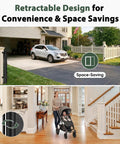 Extra Wide Retractable Baby Gate Delivering Rock Solid Safety For Mega Garages Wide Driveways And Big Patios while showing retractable design.