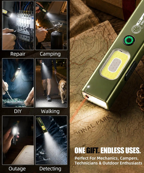 Flat EDC Rechargeable Pocket Light with Clip On Magnetic Base for Repair, Camping, and DIY projects