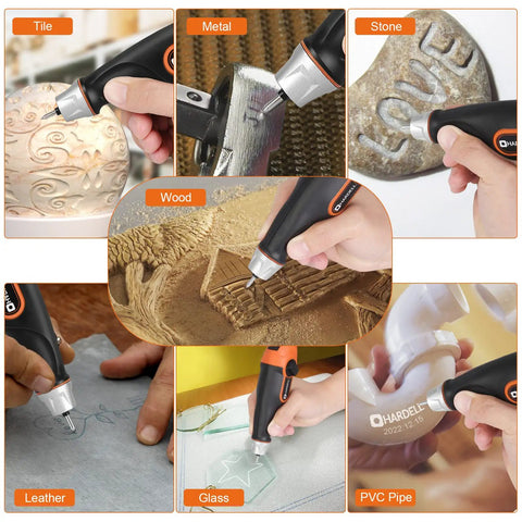 Compact 24W Engraving Pen Delivers Badass Performance At Five Speeds used on tile, metal, stone, wood, glass, leather, and PVC pipe.