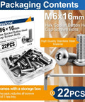 22 Piece M6 X 16MM 304 Stainless Steel Button Head Socket Cap Screws Full Thread Rustproof Heavy Duty Machine Fasteners in storage box