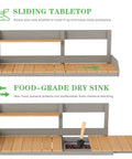 Sliding tabletop and food-grade dry sink on Sturdy Wooden Potting Bench With Sink For Outdoor Garden Work Table With Storage Cabinet And Shelves