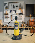Pro Grade Precision Flame Hand Torch With Adjustable Heat For MAP Pro Propane Fuel on a workshop table with tools.