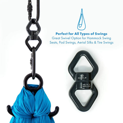 Beefy Industrial Strength Swing Swivel With Frictionless 360 Degree Eye To Eye Rotation For Swings And Aerial Rigs, shown with hammock