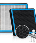 Cabin Air Filter Replacement CF10285 with HEPA and activated carbon filter details for Land Rover, Lexus, Toyota, shown with magnifier.
