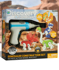 Discovery Mindblown 90 Piece Dino Construction Set with Kid Safe Power Screwdriver in packaging, STEM educational toy.