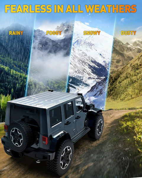 Off-road SUV with 7 Inch LED Light Bar 240W 24,000LM Offroad Beast Fog Driving Lights Pods in varied weather conditions