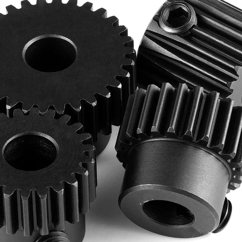 Close-up of Rugged Steel 48P Pinion Gear With 5mm Bore 41T for RC buggies, trucks and crawlers.