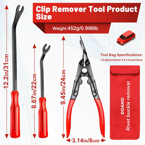 17 Piece Pro Grade Mechanic Hook And Pick Tool Set with clip remover tools and red storage bag