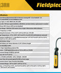 Job Link System Flex HVACR Wireless Psychrometer Probe With 1000 ft Bluetooth Range, Flexible Wand and Magnetic Mount, Pro-Grade Supply Return Switch, Water-Resistant Diagnostic Tool for Onsite Readings; Fieldpiece JL3RH spec sheet