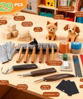 Wood Carving Kit With 29 Piece Tools Whittling Set For Beginners DIY Hobbyists Grab And Go Gray Carrying Bag
