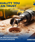 Badass Heavy Duty Forstner Drill Bit Rock Solid High Speed Steel Woodworking Tool with precision tip on wooden board.
