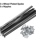 36 Pcs Bicycle Spokes Set 14G 263mm Length With Nipples For Most Bikes Durable Replacement Kit shown with spokes and nipples.