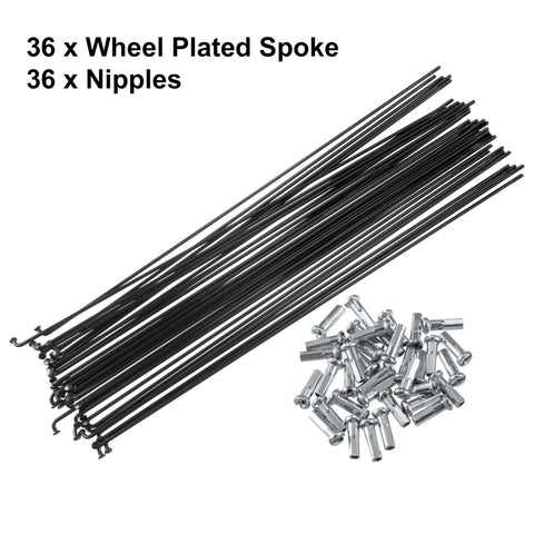 36 Pcs Bicycle Spokes Set 14G 263mm Length With Nipples For Most Bikes Durable Replacement Kit shown with spokes and nipples.