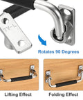 Two Pack 304 Stainless Steel Folding Pull Handles With Rubber Grip, 90 Degree Toolbox Cabinet Hardware, Bright Polished Finish, Durable Pull Latches For Equipment, Boxes, And Distribution Panels With 4.72 Inch Hole Spacing, folded and open view