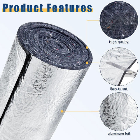 Close-up of Two Roll Gray Duct Insulation Wrap With Thermal Foil Backing For HVAC Vents And Air Ducts 12 Inch Wide 20 Feet Long.
