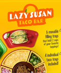 Ultimate Taco Night Heated Lazy Susan Party Serving Set with 6 topping trays and 4 taco trays, perfect for entertaining at home, red.