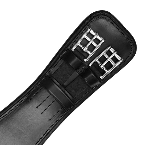 Dressage Girth With Top Notch Leather Padding For Low Girth Comfort And Full Freedom Of Movement, 60 Cm, leather and buckle detail