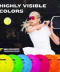 Player hitting ball over colorful Pickleball Performance 40 Outdoor Balls Optic Yellow Built For Tough Outdoor Courts With Bright Optic