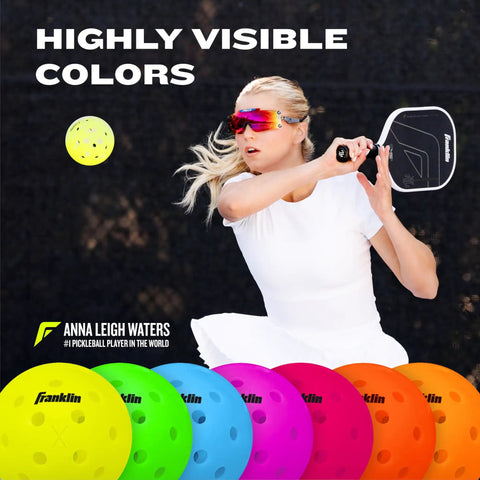 Player hitting ball over colorful Pickleball Performance 40 Outdoor Balls Optic Yellow Built For Tough Outdoor Courts With Bright Optic